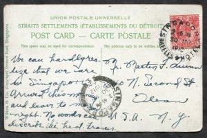 *927 - SINGAPORE 1912 RAFFLES HOTEL Cancel on Postcard to Olean NY USA
