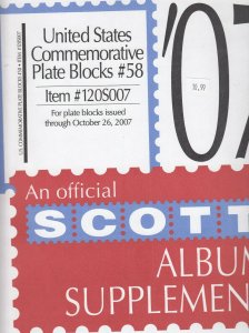 Scott United States Commemoratuive Plate Blocks #58 Issues Through 2007
