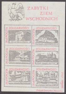 POLAND # polX001 MNH (no gum) SHEET of 6 PROPAGANDA LABELS of MONUMENTS