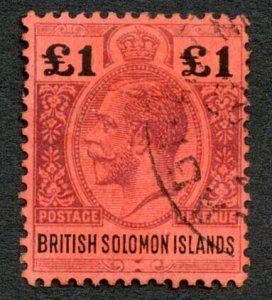 British Solomon Is SG38 KGV One Pound Purple and Black/red Cat 130 pounds