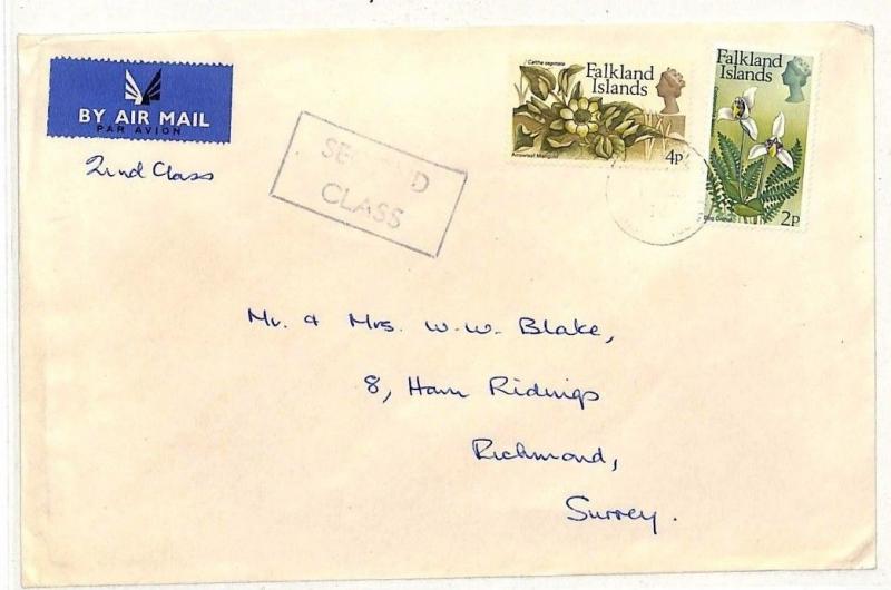 SS155 1970s FALKLANDS to GB Surrey Richmond Commercial Airmail {samwells-covers}