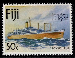 FIJI QEII SG599w, 1980 50c Oronsay, NH MINT. Cat £24. WMK CROWN TO RIGHT