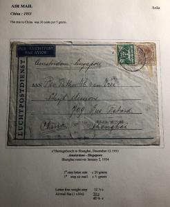 1933 Den Bosch Netherlands Air Letter Cover To Shanghai China Via Singapore