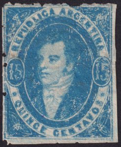 Argentina 1864 #13d 15c Blue fvf u fvf