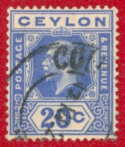 CEYLON Sc 237 USED - 1922 20c King George V - Die II, Wmk: Multi Crown Script CA