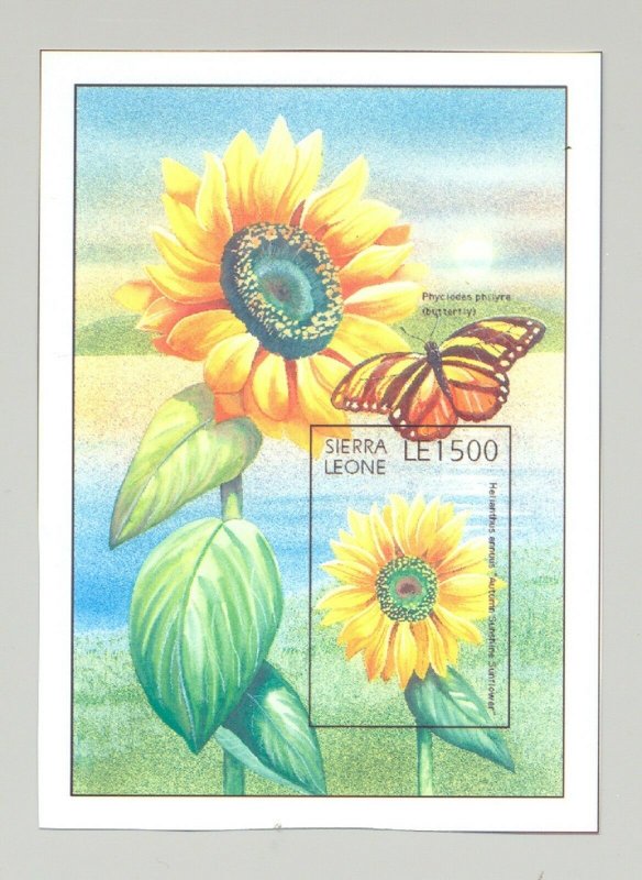 Sierra Leone #1919 Sunflowers, Butterflies 1v Imperf S/S Chromalin Proof