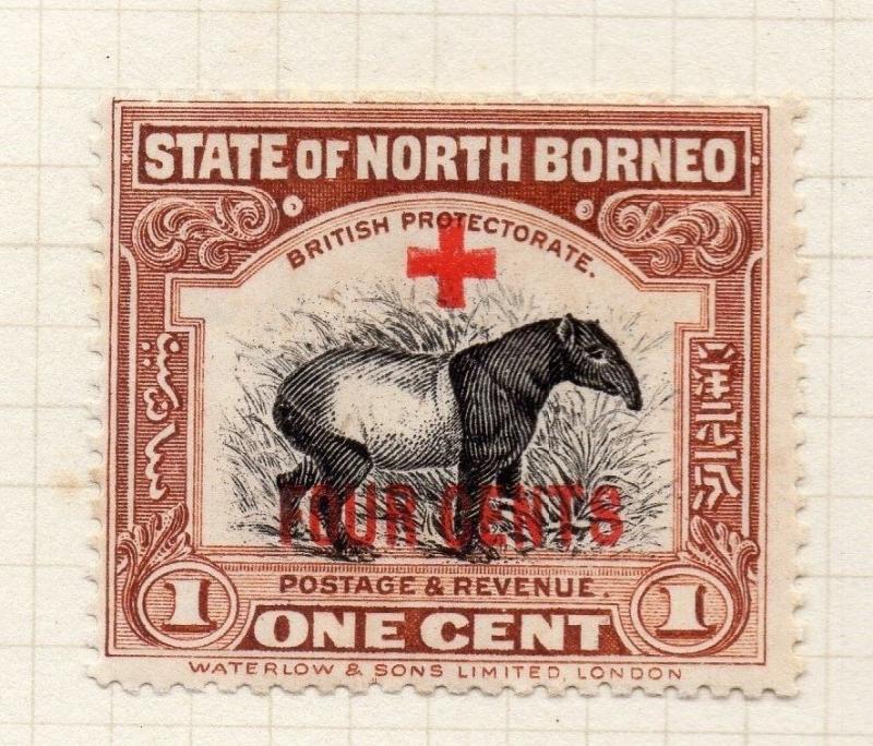 North Borneo 1919 Red Cross Issue Fine Mint Hinged 4c. Surcharged 069693