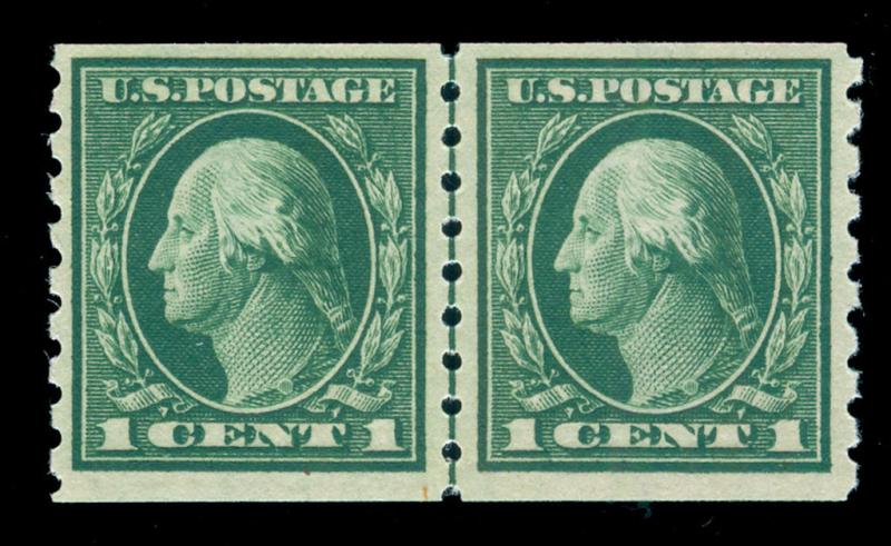 MOMEN: US STAMPS #412 MINT OG NH COIL LINE PAIR VF+