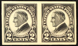 U.S. Mint Stamp Scott #611 2c Harding Pair. Never Hinged NH (gum skips). Choice!