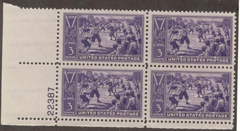 UNITED STATES SC# 855 F-VF MNH 1939 Plate #22387 Block