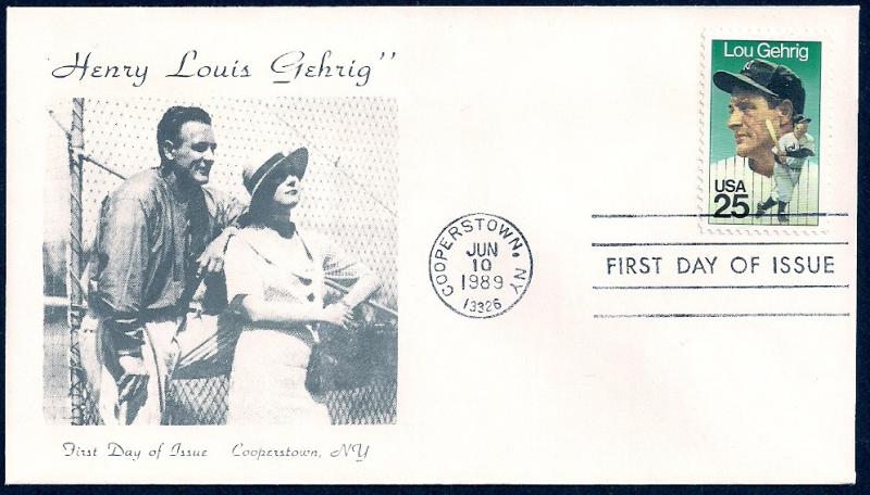 UNITED STATES FDC 25¢ Lou Gehrig 1989 Cacheted