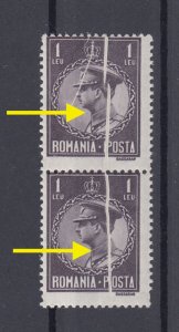 Romania STAMPS 1930 KING CAROL II POSTAL HISTORY MNH ERROR 1 LEU BLACK PAIR