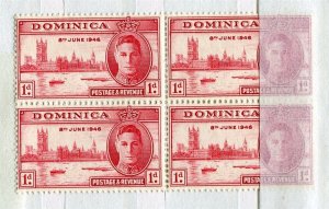 DOMINICA; 1946 early GVI Victory issue MINT MNH BLOCK of 4 
