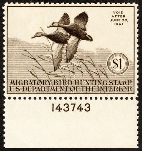 US Stamps # RW7 MLH VF/XF Duck Plate # Single