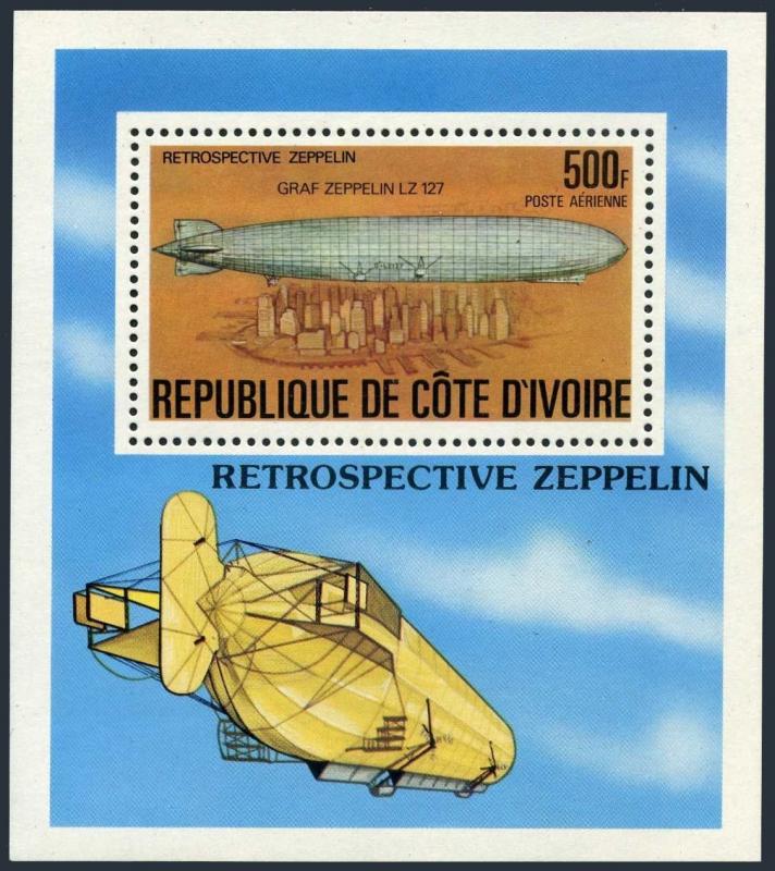 Congo PR 408-412,C236,MNH.Michel 577-581,Bl.11. History of Zeppelin,1977.