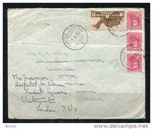 Eritrea/Italy Cover to London from Addis Abeba Stamps in block of 3 and 12