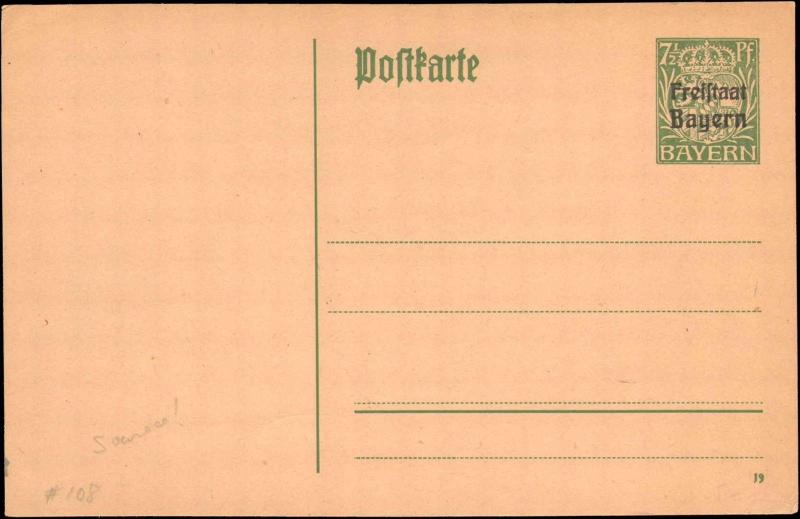 1900's GERMAN STATES BAVARIA GOVERNMENT POSTAL CARD  UNUSED MINT