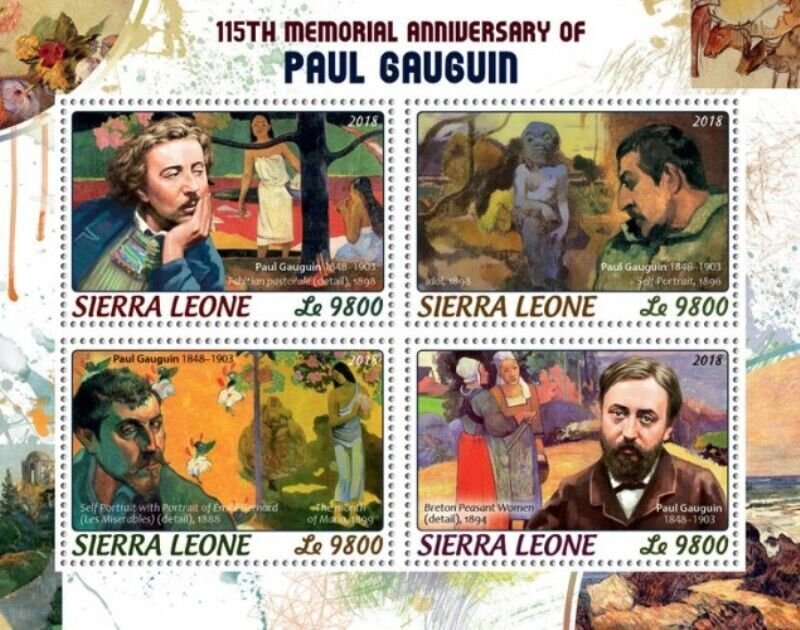 Sierra Leone - 2018 Artist Paul Gauguin - 4 Stamp Sheet - SRL18406a