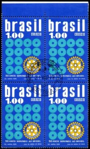 1276 BRAZIL 1973 ROTARY, EMBLEM, MI# 1360, BLOCK CANCELED 1ST DAY WITH GUM NH