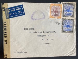 1943 Khartoum Sudan Censored Airmail Cover To Chicago IL Usa