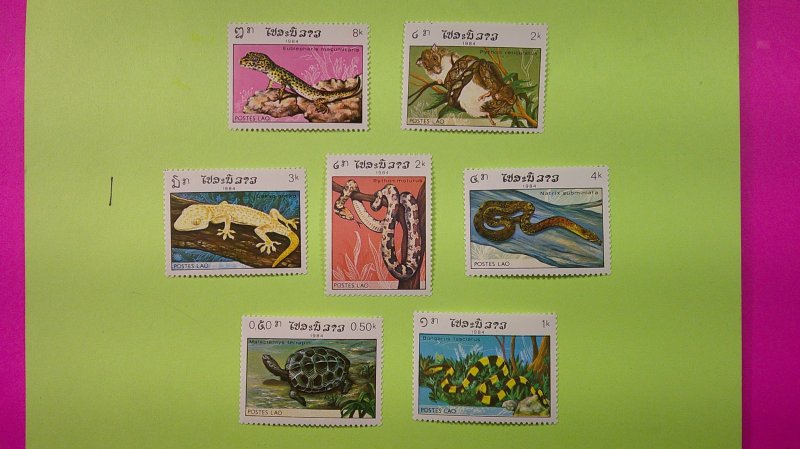 Laos 1984 Reptiles Issue Scott# 584-590 Complete Mint XF NH set of 7