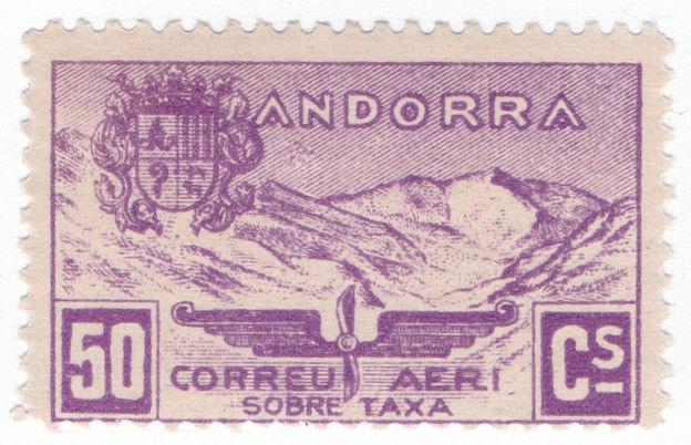 (I.B) Andorra Postal : Airmail 50c