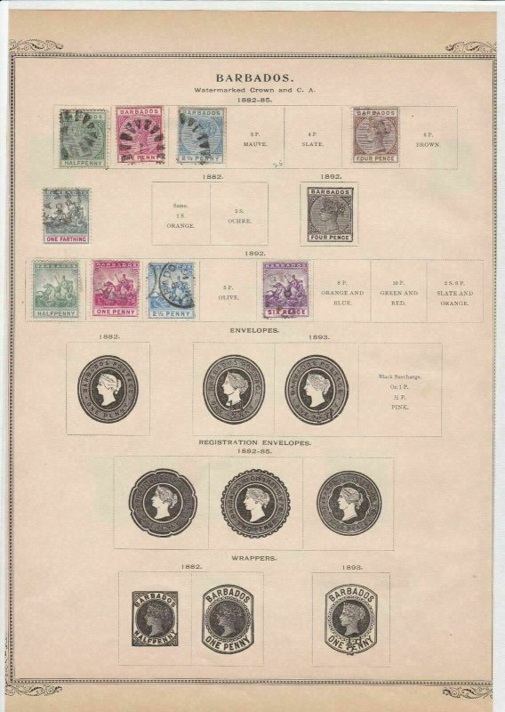 barbados early stamps  on album page ref r11421