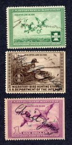 RW4, RW5 & RW6 U.S. Federal Duck Stamps – Used & Signed – 3 Stamp Lot