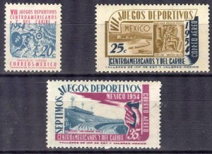 Mexico 1954 VII Central American and Caribbean Sports Games Set of 3 MNH