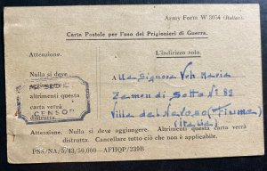 1943 USA Italian Prisoner Of War POW Camp Postcard Cover to Fiume Italy