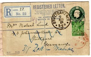 GB Yorks Cover Leeds Registered London Hooded Circle Germany Zell 1920 PD144