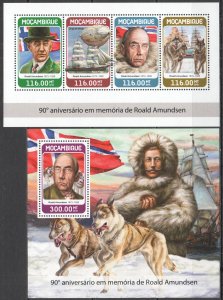 HM1312 2018 MOZAMBIQUE ROALD AMUNDSEN EXPLORER SHIPS DOGS #9549-2+BL1350 MNH