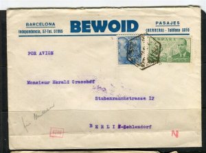 GERMANY; 1943 INCOMING CENSOR COVER/LETTER from, Barcelona