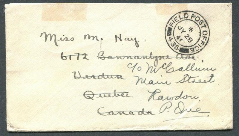 CANADA WWII MILITARY COVER F.P.O. CANCEL