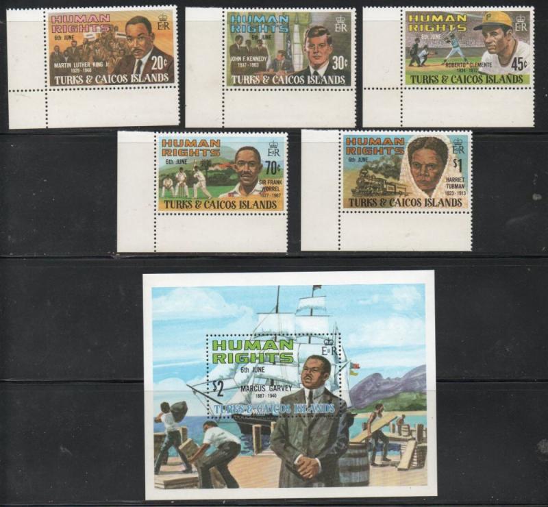 Turks & Caicos 457-62 1980 Human Rights stamp set & sheet mint NH