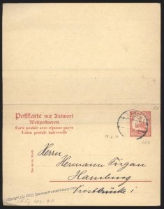 Germany 1913 East Africa TANGA  DOA Cover Reply Pair Stationery Message 109997