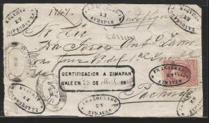 J) 1874 MEXICO, 100 CENTS CARMINE, FRONT OF LETTER, TULA, CONS 7-80 NUMERALS, CL