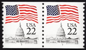 US 2115c/e MNH VF 22 Cent Flag Over Capitol Pair T Inscibed Tagging  Omitted