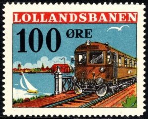 Vintage Denmark Private Railway Local Stamp 100 Ore Lollandsbanen Unused