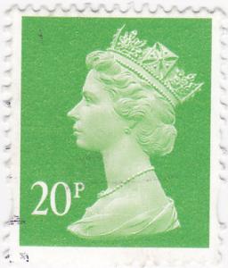 G.B- 1993 QE II (Machins) 20p Bright Green used SG Y1680