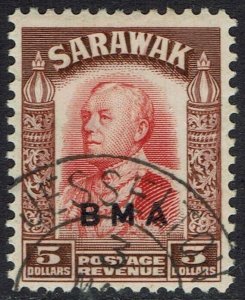 SARAWAK 1945 BMA OVERPRINTED RAJA $5 USED