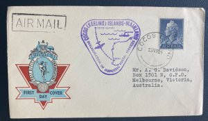 1955 Cocos Island Australia First Day Cover To Melbourne Australia Domestic PO