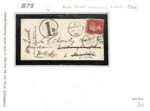 GB Cover YORK *1d* CHARGE MARK Forwarded 1866 SG.43 Scarborough {samwells}B75 