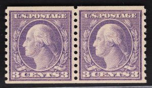 US #494 3c Violet Washington Coil Pair Type II MINT NH  SCV $50