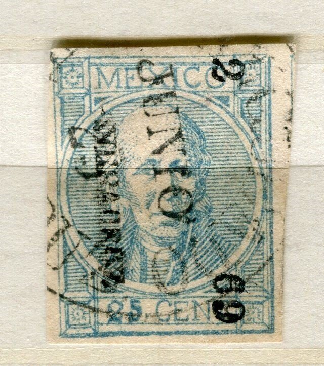 MEXICO; 1868 classic early Hidalgo Imperf issue used 25c. value