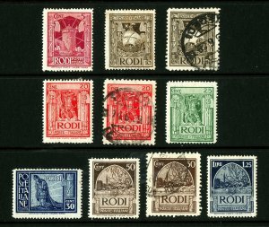 Italy / Rhodes #15-#21 1929 Italian Colonies King & Queen Issues M&U 10 Items