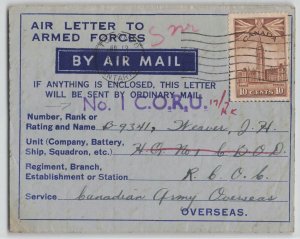 Canada 1943 WWII No. 1 CORU Military Air Letter Toronto Overseas Redirected