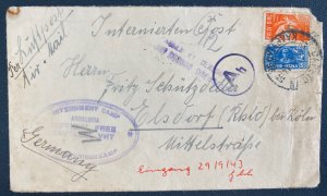 1943 Captetown South Africa Interment POW Camp Airmail Cover To Elsdorf Germany