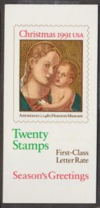 U.S. Scott #2578a BK193 Christmas Madonna & Jesus Stamps - Mint NH Booklet