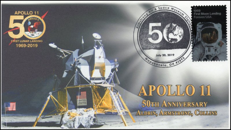 19-210, 2019, Moon Landing, Pictorial Postmark, Event Cover, Apollo 11, Wapakone